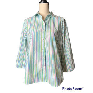 Westbound Petites Wrinkle Free Blouse in Multicolored Stripes Size 16 Petite